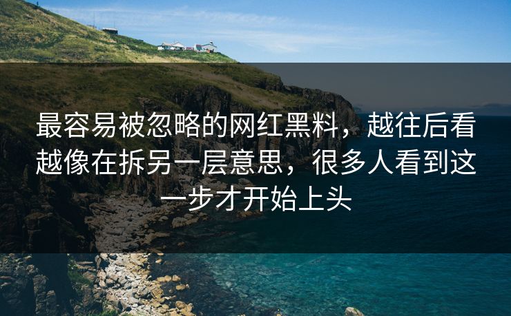 最容易被忽略的网红黑料,越往后看越像在拆另一层意思,很多人看到这一步才开始上头